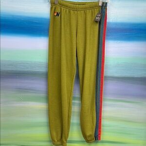 Lululemon size S Green Track Pants with Multicolor Stripes